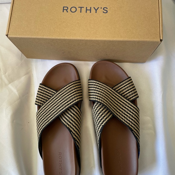Rothy’s Weekend Slides in Toffee Stripe Size 10 - Picture 2 of 9